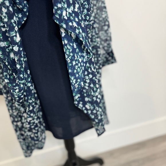 Banana Republic Blue Long Sleeve Floral Midi Lined Dress (S) - Picture 6 of 10